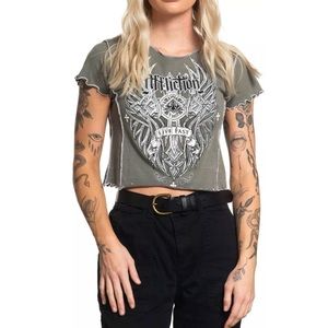 Affliction Women's T-Shirt WIDOWMAKER Cross Biker Wings